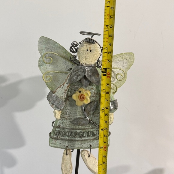 Vintage Whimsical Wooden Angel Figurine with Metal Wings - Picture 5 of 7
